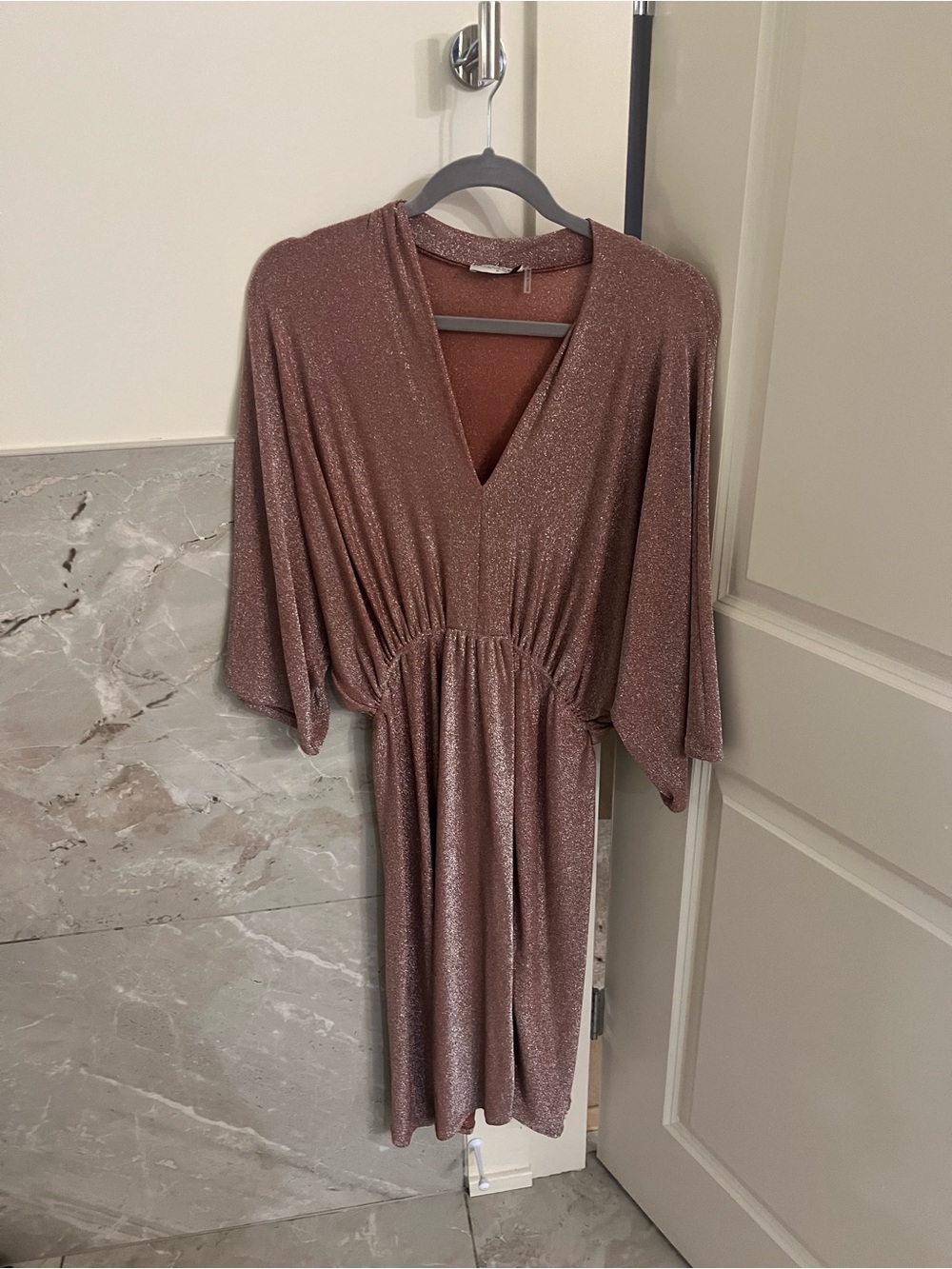 Dress Forum Rose Brown Metallic V-Neck Midi Dress